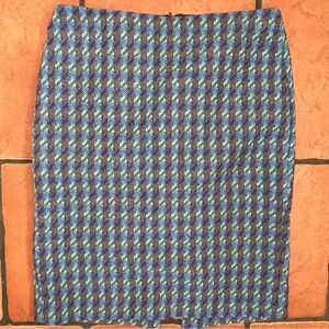 Talbots Blue Gray Wool Houndstooth Pencil Skirt